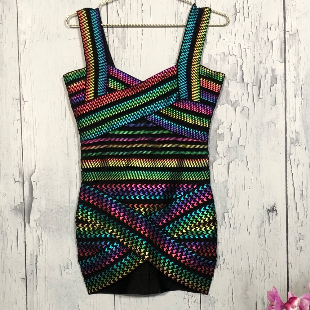 Sexy Body-con Multicolor Metallic Mini Dress Sz M